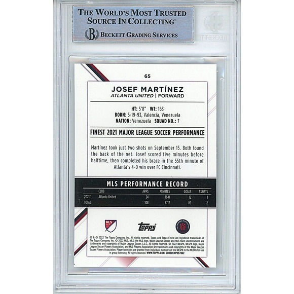 Josef Martinez Signed Card Beckett Atlanta United Autograph '22 Topps Finest MLS - Picture 2 of 4